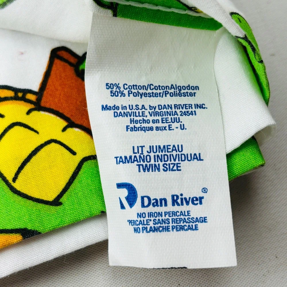 Vintage Dan River Franklin the Turtle Twin Flat Sheet Bear Beaver Blocks USA